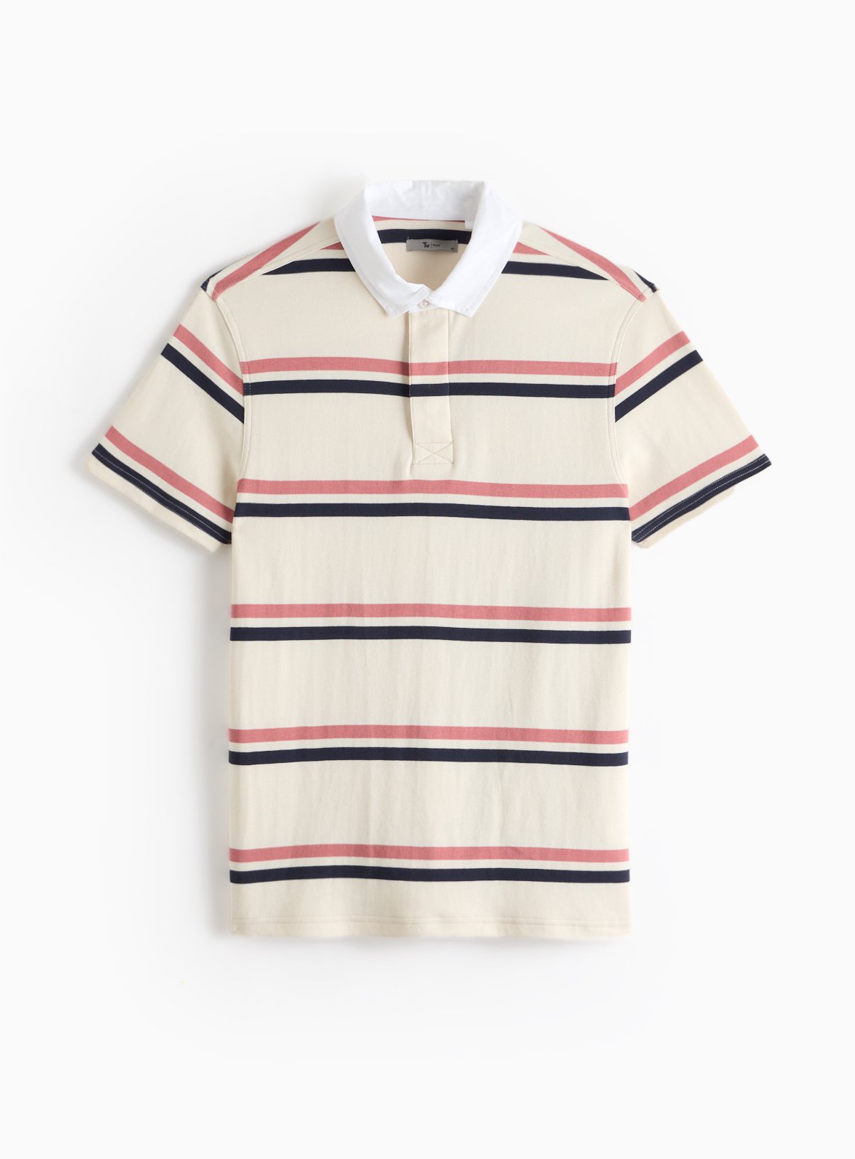 Ecru Stripe Short Sleeve Rugby Polo Shirt L - Image 1 thumbnail